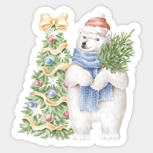 Polar bear with christmas tree Sticker by waltzart